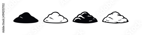 Mound or Pile Icon Set. Four Hand-Drawn Variations of Small Heap Illustrations, Black and White.