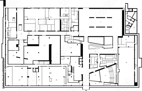 Vector sketch illustration silhouette design landscape site plan interior of modern museum building