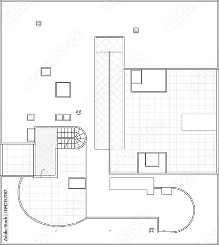 Vector sketch illustration of silhouette design of site plan second floor rooftop of modern villa house building