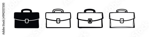 Briefcase Icon Set. Business bag or satchel for documents in solid and outline styles.
