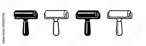 Painting roller tools icons collection for construction and creative tasks.