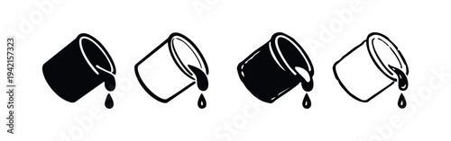 Spilling paint can icons set. Liquid drip symbols for artistic and creative projects.