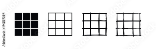 Grid layout icon set in varied hand drawn styles