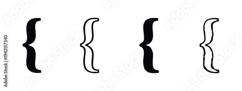 Curly braces icon set in diverse hand drawn styles