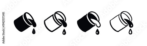 Paint bucket spilling icons collection. Liquid drop symbols for renovation and art.