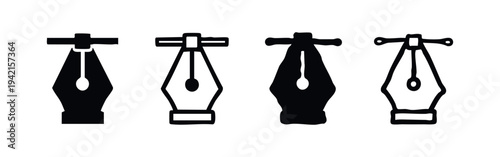 Classic Fountain Pen Nib Icon Set - Writing, Calligraphy, and Creative Tool Symbols