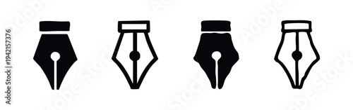 Pointed Pen Nib Icon Set - Creative Writing and Artistic Design Instrument Symbols