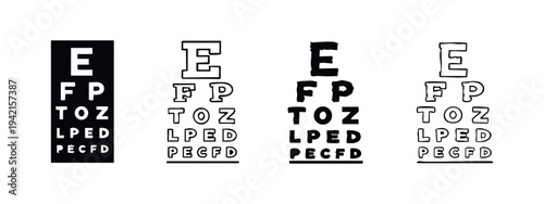 Snellen Eye Chart Icon Collection for Vision Examination and Ophthalmology Design