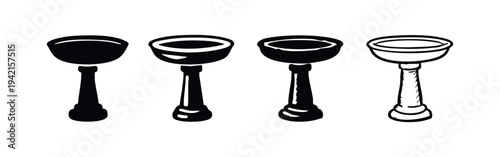 Outdoor Bird Feeder and Pedestal Stand Vector Icon Set for Garden Wildlife