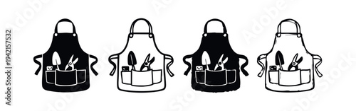 Gardening Apron with Trowel and Pruners Vector Icon Set for Gardeners