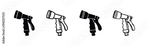 Garden Hose Spray Nozzle Vector Icon Set for Watering and Cleaning