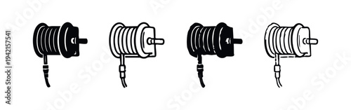 Garden Hose Reel Vector Icon Set for Watering and Outdoor Maintenance