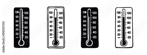 Fahrenheit thermometer icon set, temperature measurement symbol