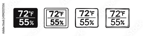 Temperature (72°F) and humidity (55%) display icon set, weather forecast symbol