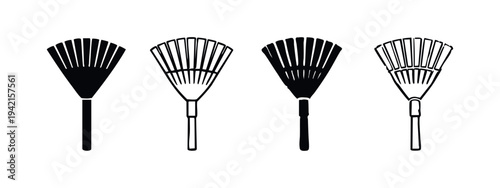 Hand rake icon set, small garden tool for cultivation and debris