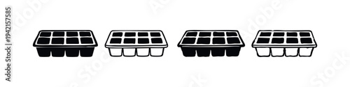 Seedling Tray and Plant Cell Container Icon Set