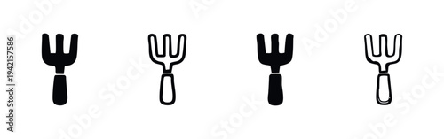 Garden fork icon set, digging tool for cultivation and soil preparation