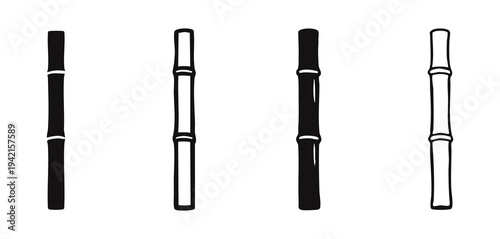 Set of Minimalist Bamboo Sticks Icons in Black and White