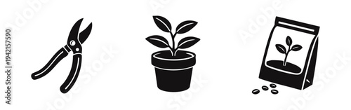 Gardening Supplies and Plant Care Silhouette Icons