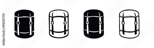 Rolled Sleeping Pad Icons Set. Camping, Hiking and Outdoor Gear Vector Illustrations.