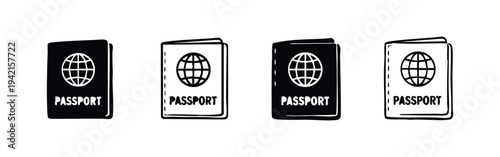 Passport Document Icons Set. Travel, Identity and Global Mobility Vector Illustrations.