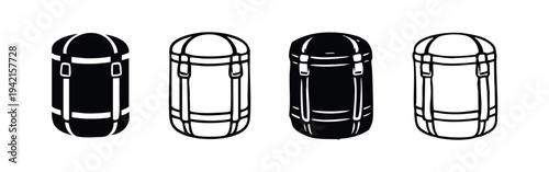 Rolled Sleeping Bag Icons Set. Camping, Outdoor Adventure and Travel Gear Vector Illustrations.