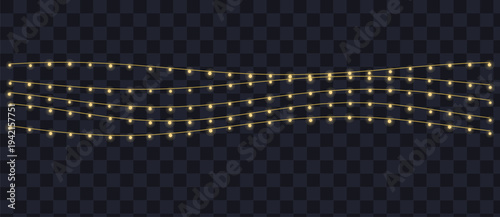 Three luminous strands of warm yellow string lights illuminate a festive occasion or celebration