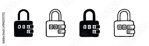 Combination lock icons set. Black and white vector symbols for security, safety, and protected access.