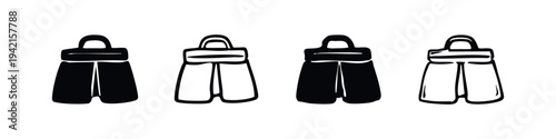 Photography Camera Bag Icons - Portable Equipment Case Vector Set with Solid and Outline Styles