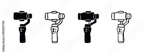 Smartphone Gimbal Stabilizer Icon Set - Mobile Videography Accessory Vector with Solid and Outline Styles