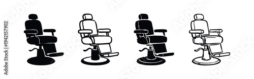 Front View Barbershop Chair Icons Set in Multiple Styles