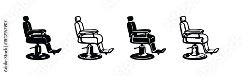 Side View Barbershop Chair Icons Set for Salon Equipment