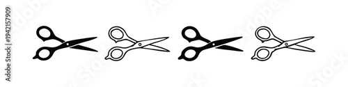 Hairdressing Scissors Icon Set. Black and White Stylized Barber and Salon Tool Symbols (Closed).