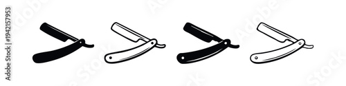 Closed Straight Razor Icons Set. Vintage Cutthroat Shaver Symbol Collection. Barbershop Shaving Blade Tool.