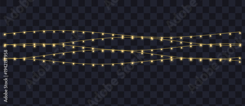 Three luminous strands of warm yellow string lights illuminate a festive occasion or celebration