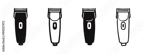 Electric Hair Clipper and Trimmer Icons. Barbershop Shaving Tool Symbols.