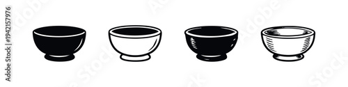 Shaving Bowl Icons Set. Barbershop Lather Mug Symbol Collection. Classic Shave Soap Container.