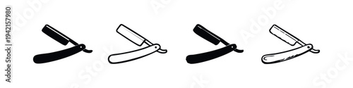 Open Straight Razor Icons Set. Vintage Cutthroat Shaver Symbol Collection. Barbershop Shaving Blade Tool.