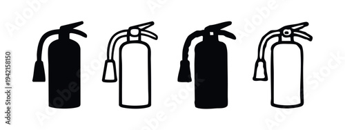 Collection of fire extinguisher symbols, essential safety device for fire control and emergency response.