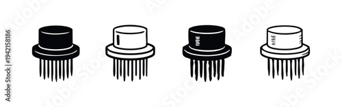 Cylindrical Electronic Component Vector Icon Set, Transistor or Capacitor Silhouette Icons, Chip with Pins Symbol