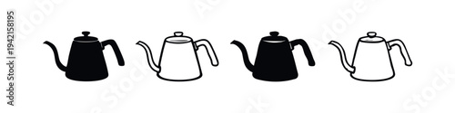 Gooseneck Coffee Kettle Vector Icon Set, Pour-Over Coffee Pot Silhouette Icons, Modern Barista Equipment Symbols