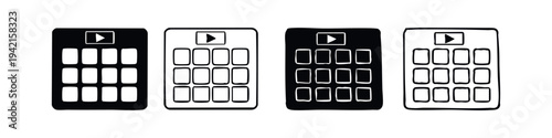 Remote control or keypad icon set in various doodle styles.