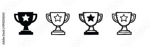 Trophy cup with star icon set.