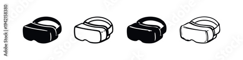 Virtual Reality Headset Icons Set. VR Glasses and Goggles Illustrations in Various Styles.