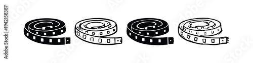 Coiled Measuring Tape Icons Set. Sewing and Craft Ruler Illustrations in Various Styles.