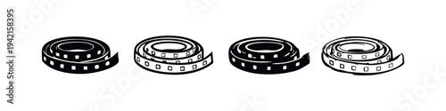 Rolled Measuring Tape Icons - Tailor's Tool Silhouettes and Outline Illustrations