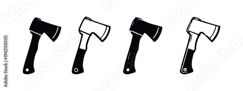Classic axe icon set. Vector illustrations of a hand axe for woodcutting and outdoor adventure designs.
