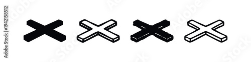 X mark icon set in various styles. Black and white vector illustrations for delete, close, or multiply symbols.