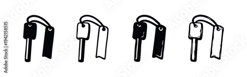 Fire starter tool icon set. Ferro rod and striker vector illustrations for camping and outdoor activities.