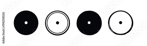 Bulls-eye target icon set. Black and white vector illustrations for aiming, goal, or dart game themes.